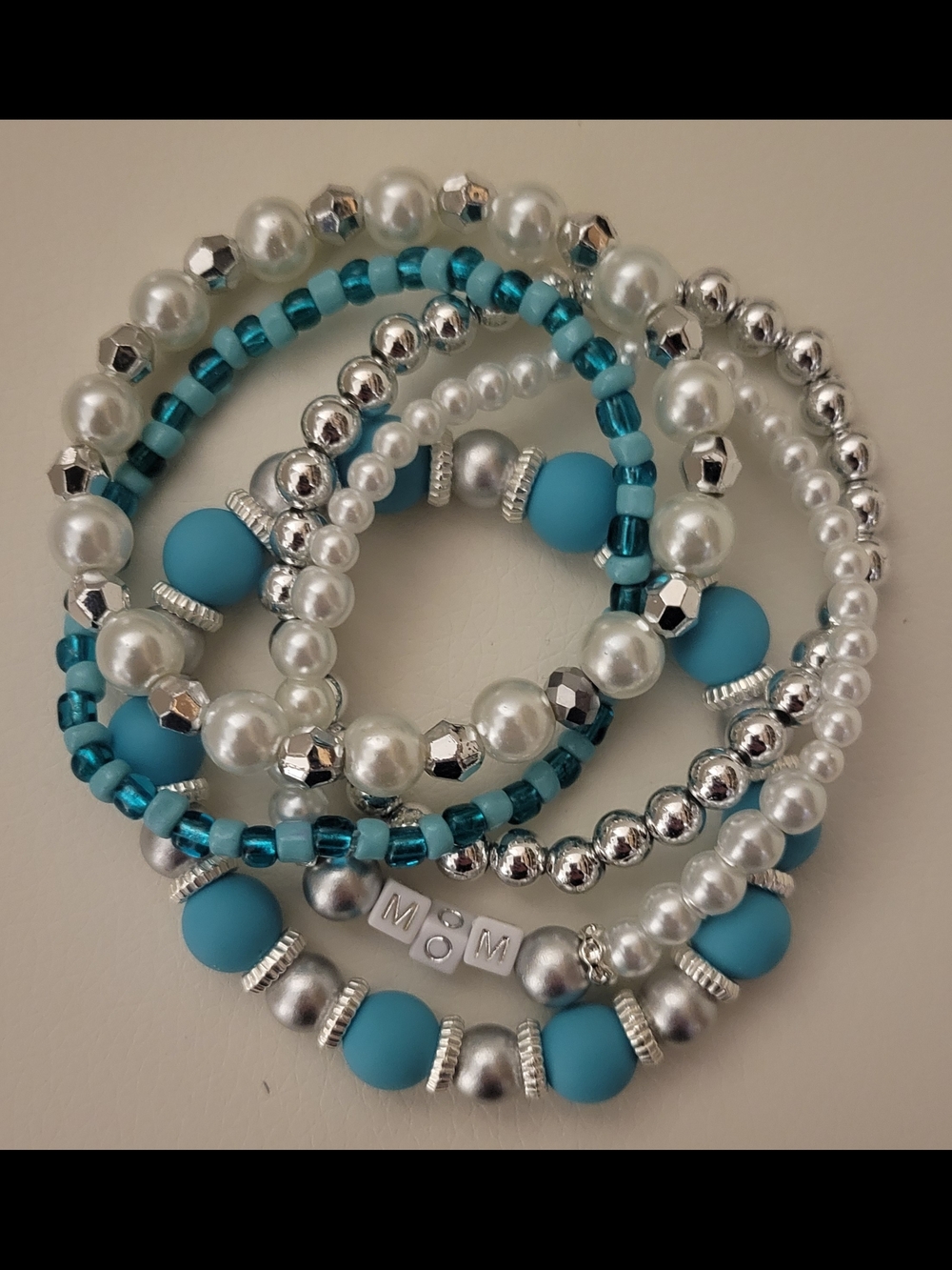 Hand Crafted Stretch Beaded Bracelet Set of 5 Perfect for Mother's Day!